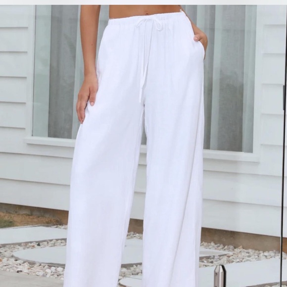 Cream linen summer wide leg pant - Picture 1 of 3